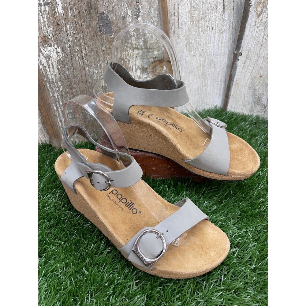 Birkenstock Papillo Soley Nubuck Dove Gray Medium/Narrow EU39 US 8 Wedge Sandals